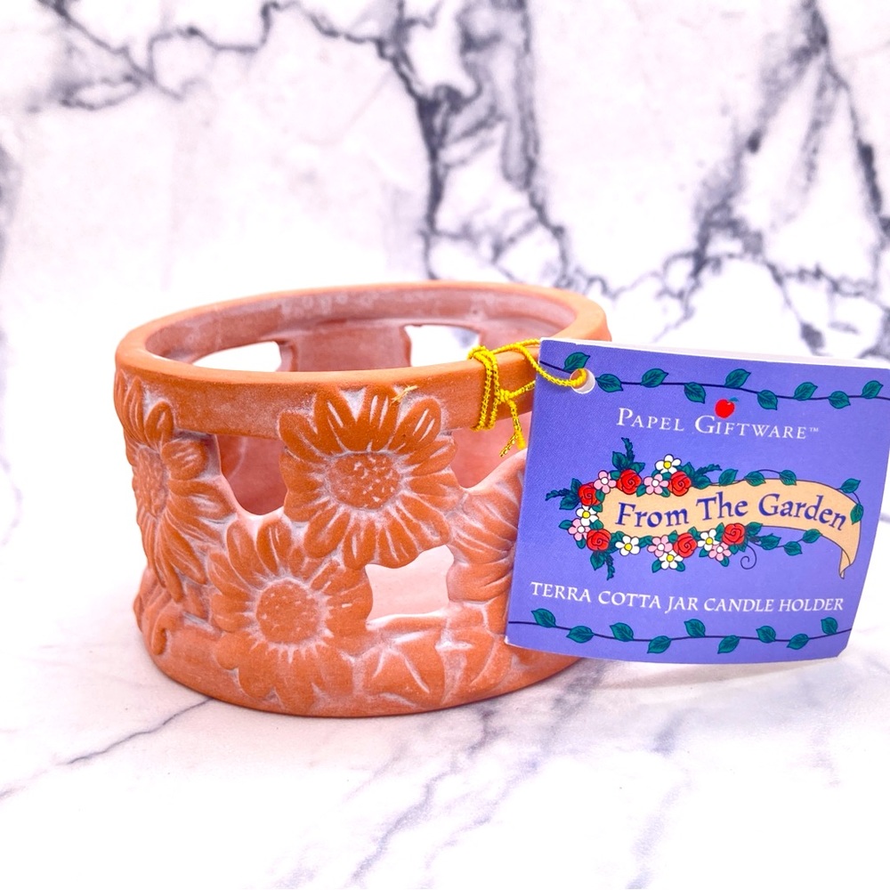 Papel Giftware Terra Cotta Jar Candle Holder From the Garden Daisy Flower Gift